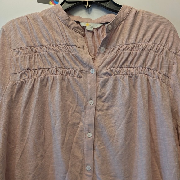Cotton Long Sleeve Button Down‎ Top Ruched Blouse Casual Shirt - Picture 3 of 10